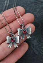 Sweet Bow Charm Necklace - Sterling Silver - Garnet - Only 2 Left!