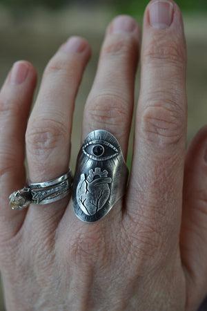 Third Eye Anatomical Heart Ring - Black Onyx - Will fit like a Size 9