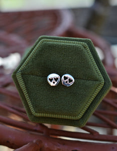 Small Heart Eye Skull Studs - Sterling Silver