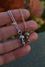 Magic Mushroom Charm - Sterling Silver or Brass - 18" Chain Included