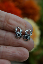 Black Onyx Spooky Spider Studs - Sterling Silver
