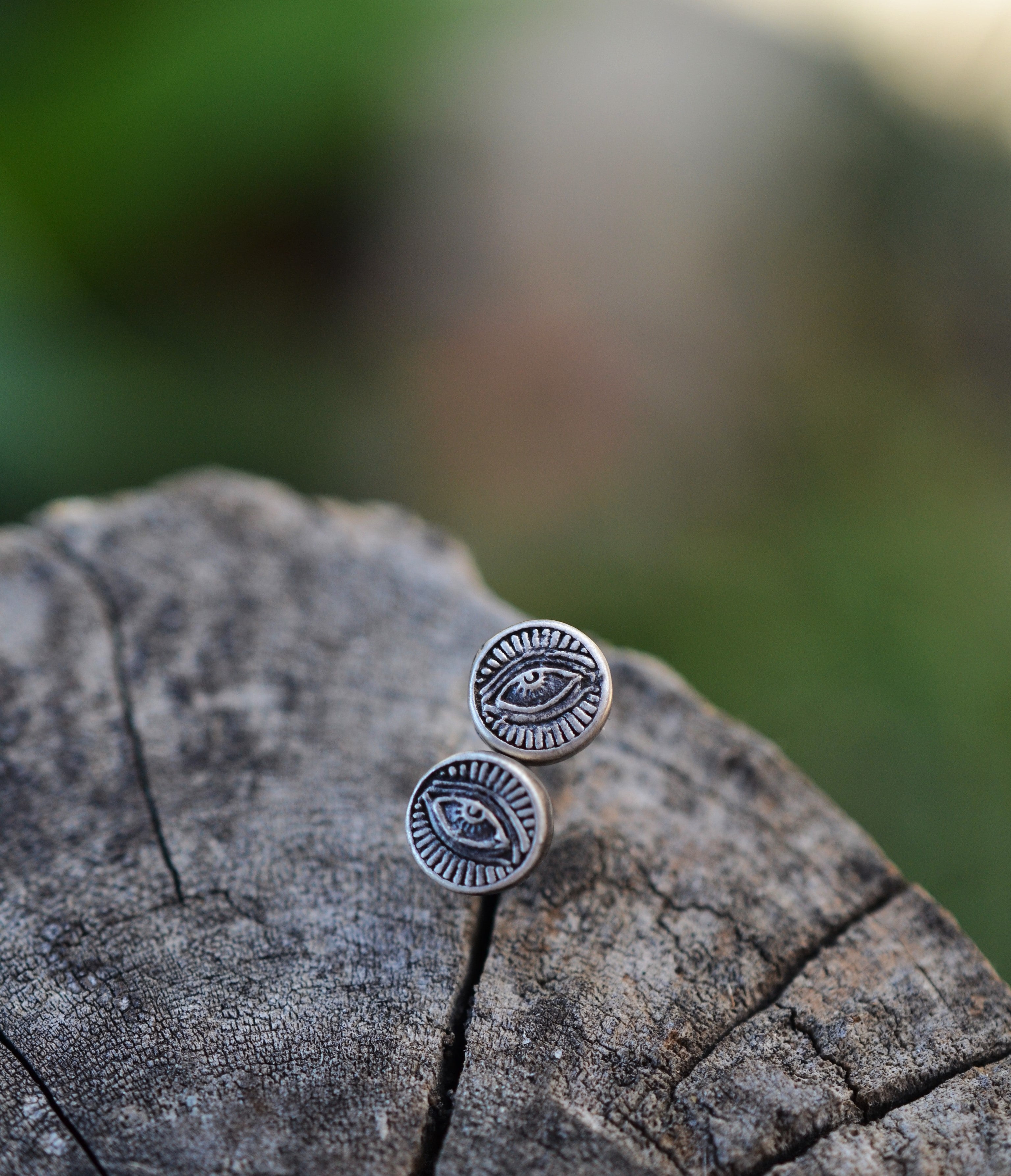 Last Pair! Sterling Silver Stamped All Seeing Eye Studs