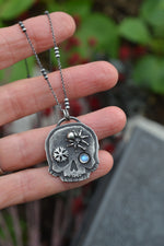 Skull Charm - Spider/Snowflake - Rainbow Moonstone - 18" Chain Included