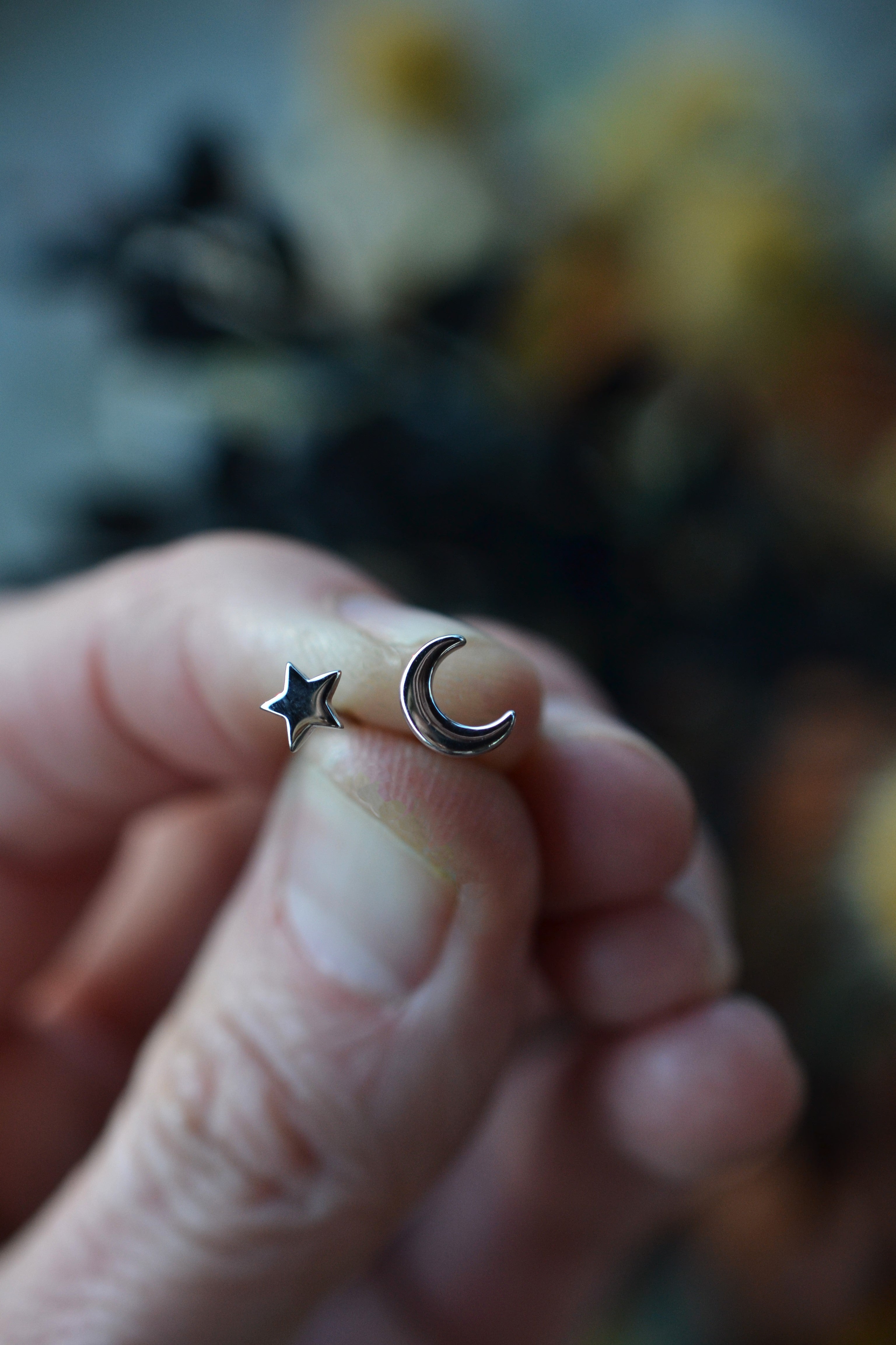 Crescent Moon and Star Studs - Post Style Earrings - Sterling Silver