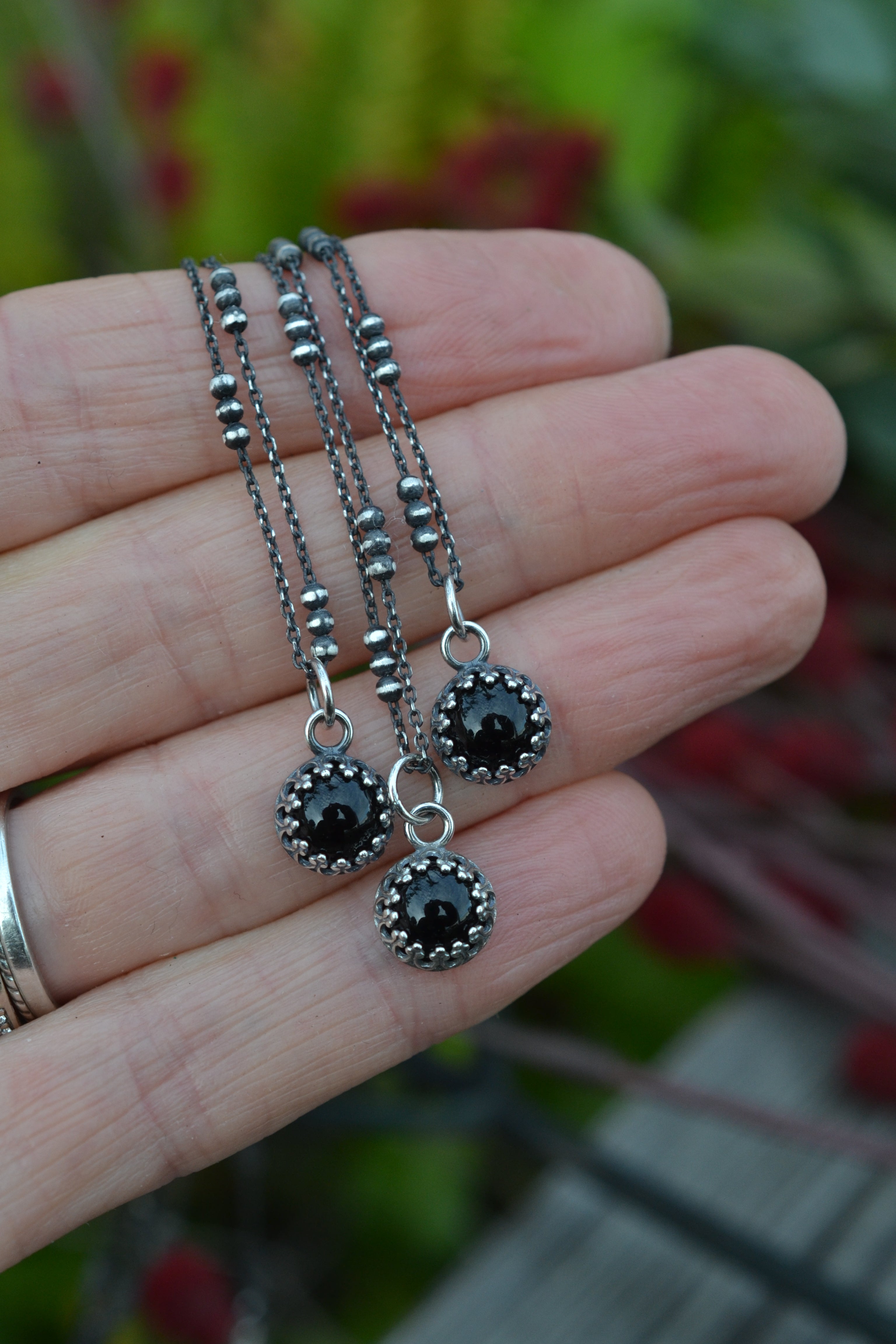 Delicate Gallery Charm Necklace - Black Onyx -   Chain Included