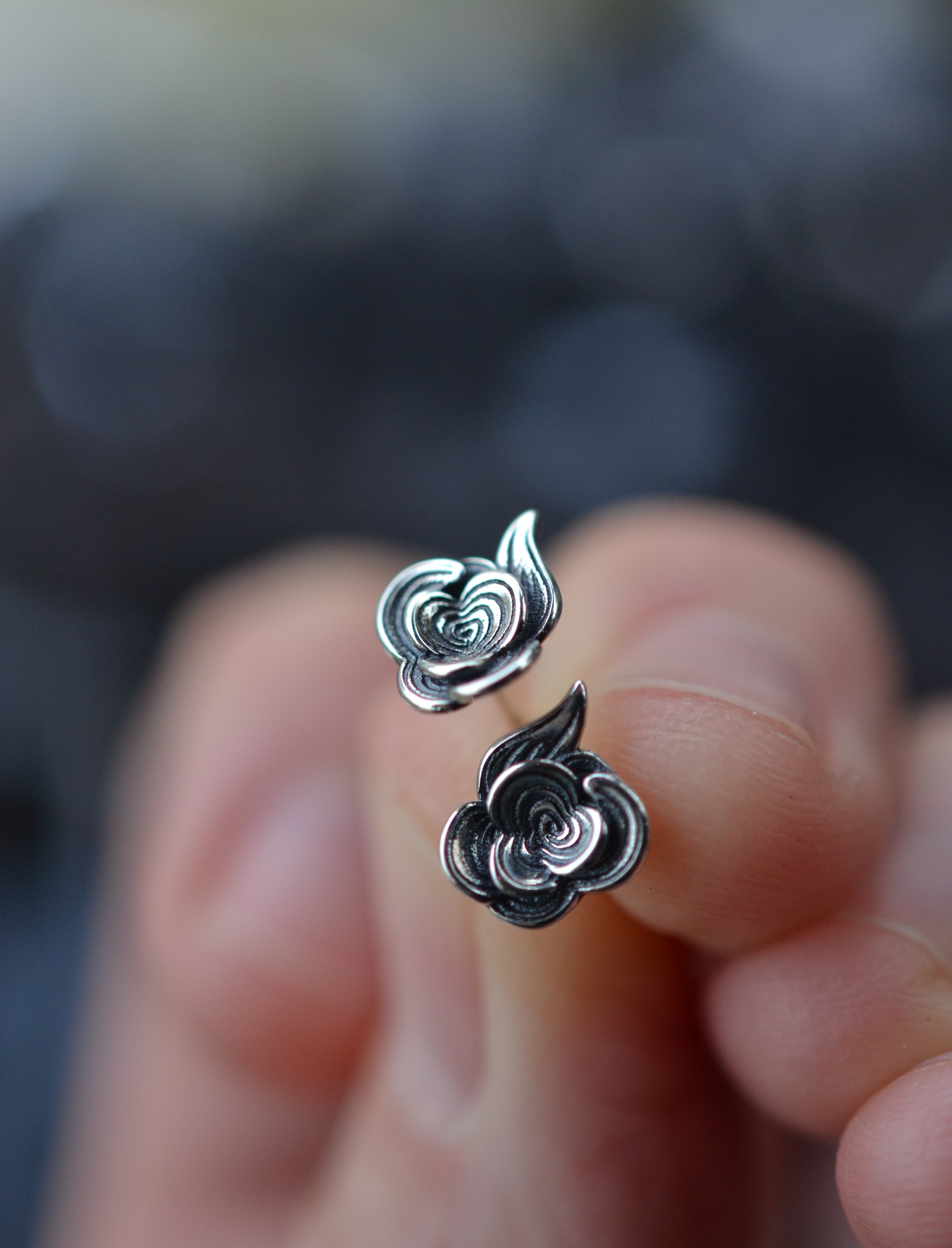 Swirling Storm Cloud Stud Earrings - Sterling Silver