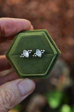 Winter's Snow Stud Earrings - Rainbow Moonstone - One pair