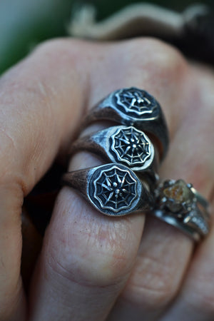 Spider in Web Signet Ring - Sterling Silver - Pre-Order in your Size!