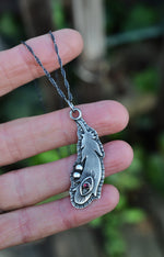 All Seeing Eye Feather Pendant - Garnet - 20" Chain