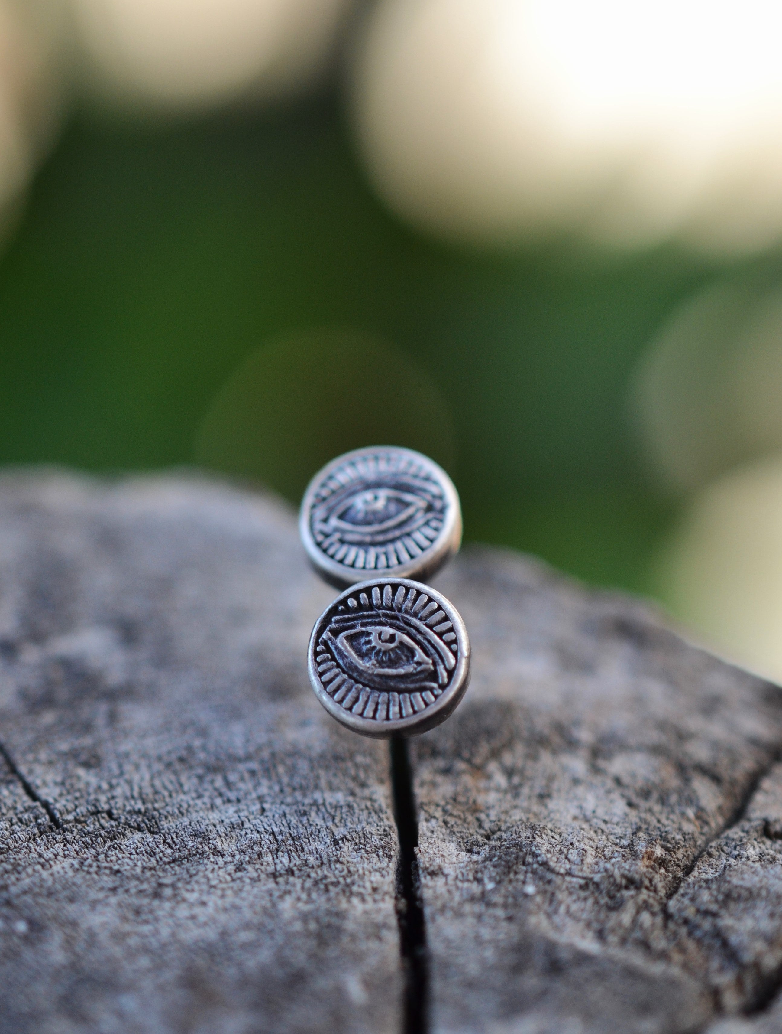 Sterling Silver Stamped All Seeing Eye Studs