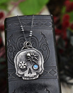 Skull Charm - Spider/Snowflake - Rainbow Moonstone - 18" Chain Included