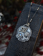 Skull Charm - Snake/Snowflake - Rainbow Moonstone - 20" Chain Included