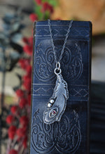 All Seeing Eye Feather Pendant - Garnet - 20" Chain