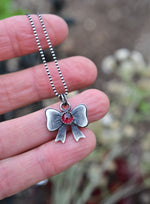 Sweet Bow Charm Necklace - Sterling Silver - Garnet - Only 2 Left!