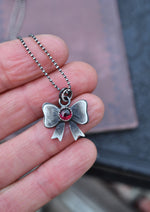 Sweet Bow Charm Necklace - Sterling Silver - Garnet - Only 2 Left!