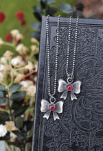 Sweet Bow Charm Necklace - Sterling Silver - Garnet - Only 2 Left!