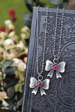 Sweet Bow Charm Necklace - Sterling Silver - Garnet - Only 2 Left!