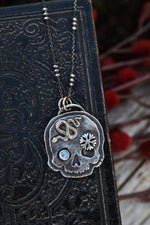 Skull Charm - Snake/Snowflake - Rainbow Moonstone - 20" Chain Included