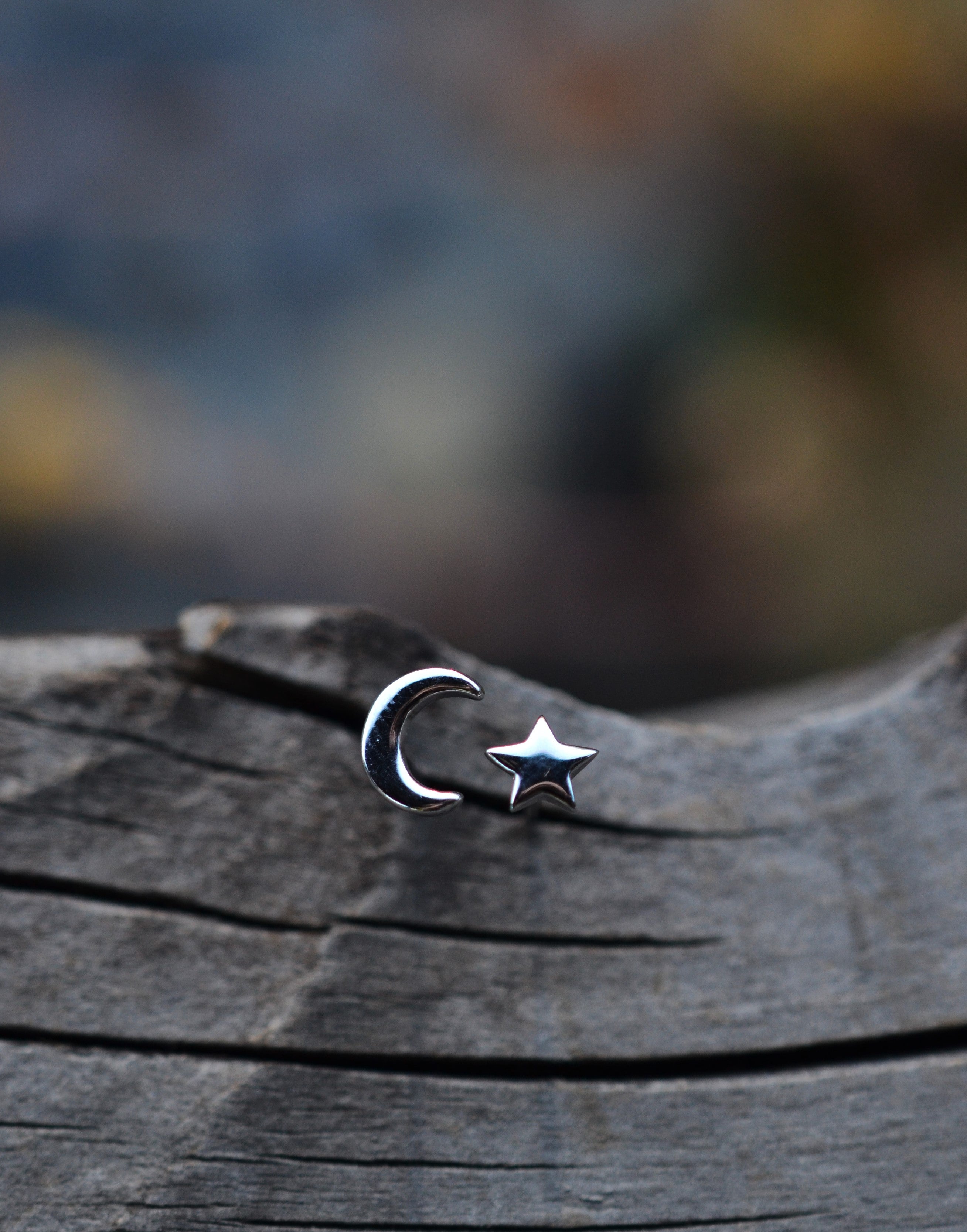 Crescent Moon and Star Studs - Post Style Earrings - Sterling Silver