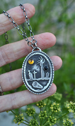 Night of the Dead Graveyard Necklace - Citrine and Black Onyx - 18" Chain Included