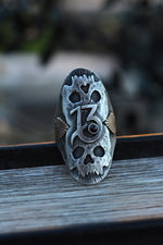 Valloween Lucky 13 Twin Skulls Hearts Ring -  Garnet - Will Fit Like a Size 9