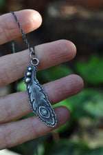 All Seeing Eye Feather Pendant - Rainbow Moonstone - 20" Chain