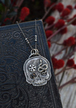 Skull Charm - Snake/Snowflake - Black Star Diopside - 18" Chain Included