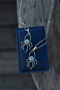 Evil Eye Spider Charm Necklace -  18” or 24" Chain Included