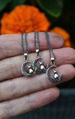 Only 2 Available! Midnight Moon Cat Charm Necklace - Sterling Silver - 18" Chain Included