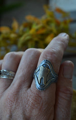 Gold Tooth Ring - Sterling Silver and Brass - Size 11 - Discounted from Original Price