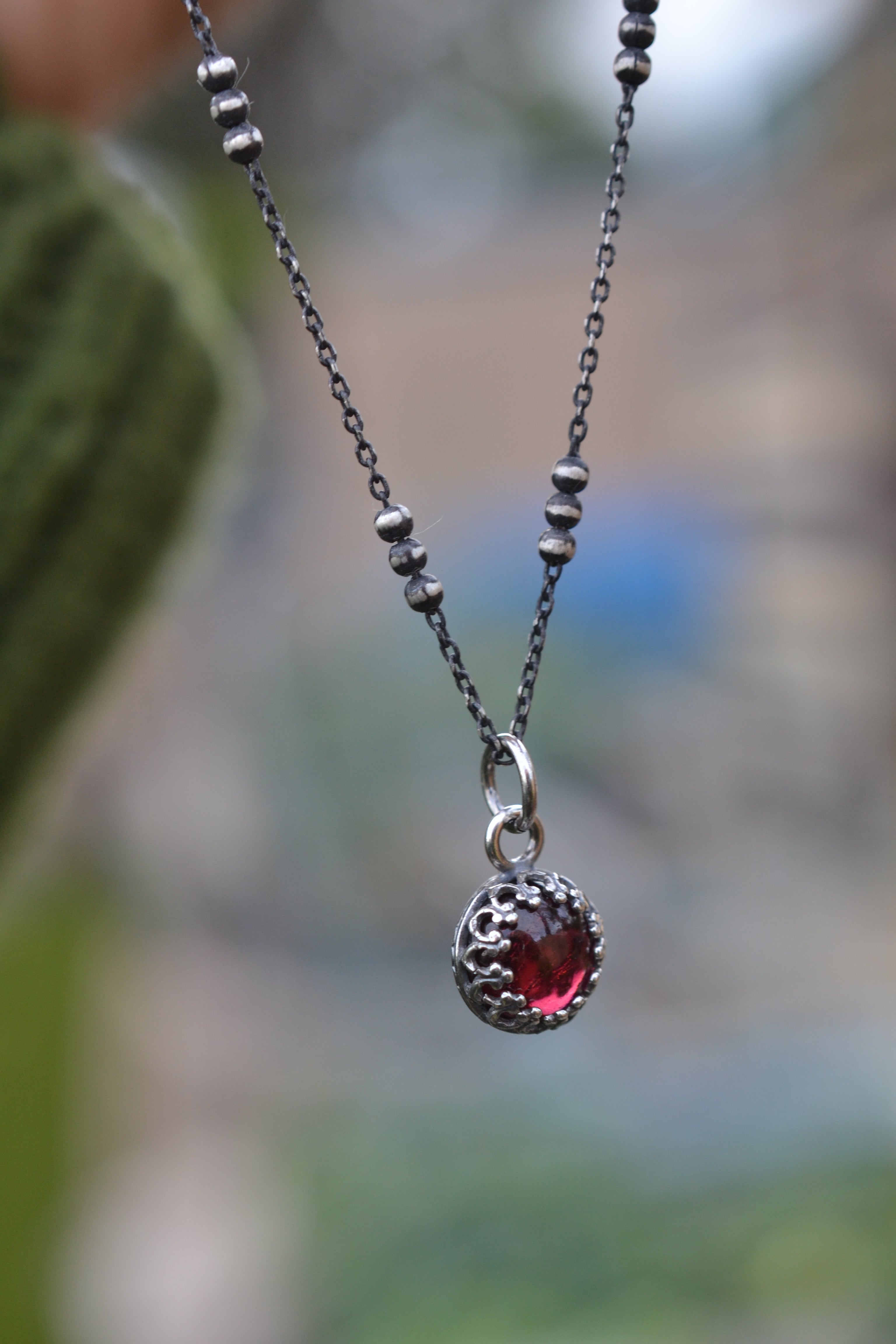 Delicate Gallery Charm Necklace - Garnet -  18" Chain Included