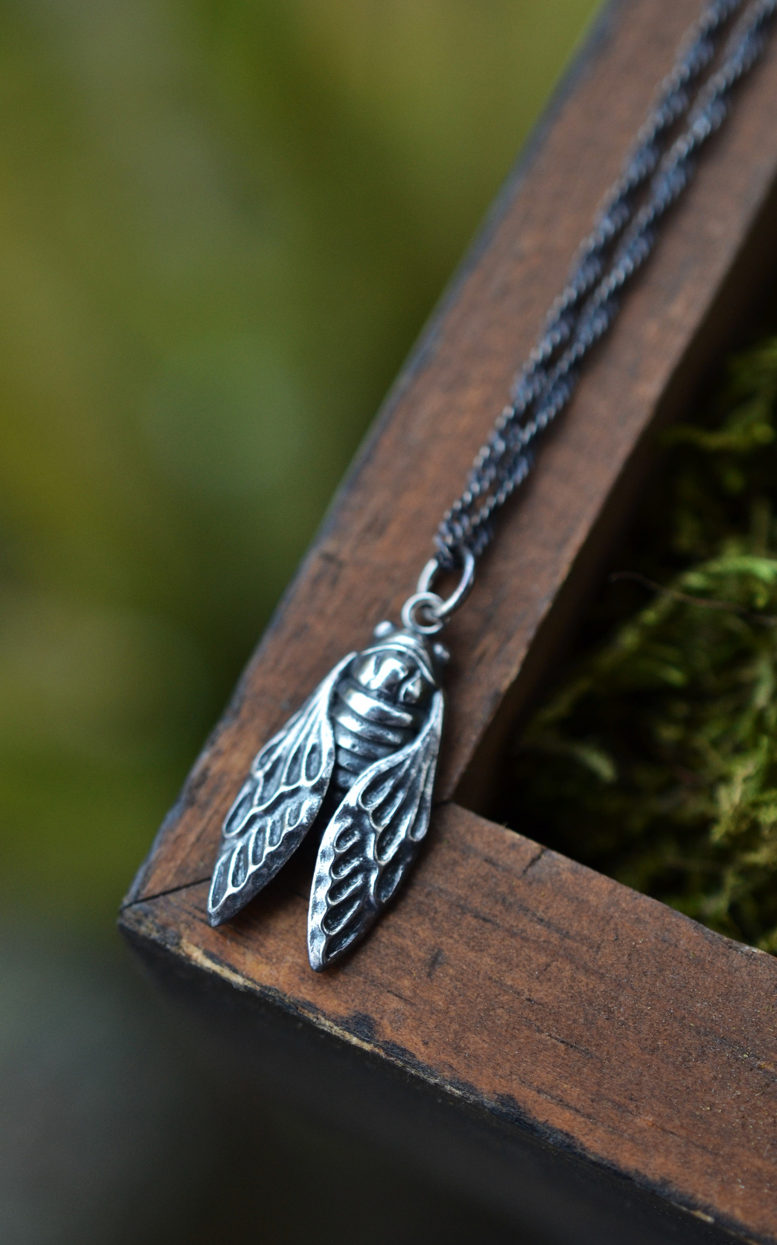 Cicada Charm necklace - Sterling Silver - 18" Twist Chain Included