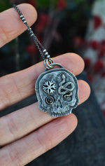 Skull Charm - Snake/Snowflake - Black Star Diopside - 18" Chain Included