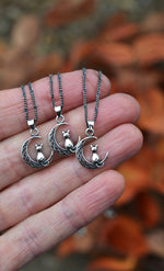 Only 2 Available! Midnight Moon Cat Charm Necklace - Sterling Silver - 18" Chain Included