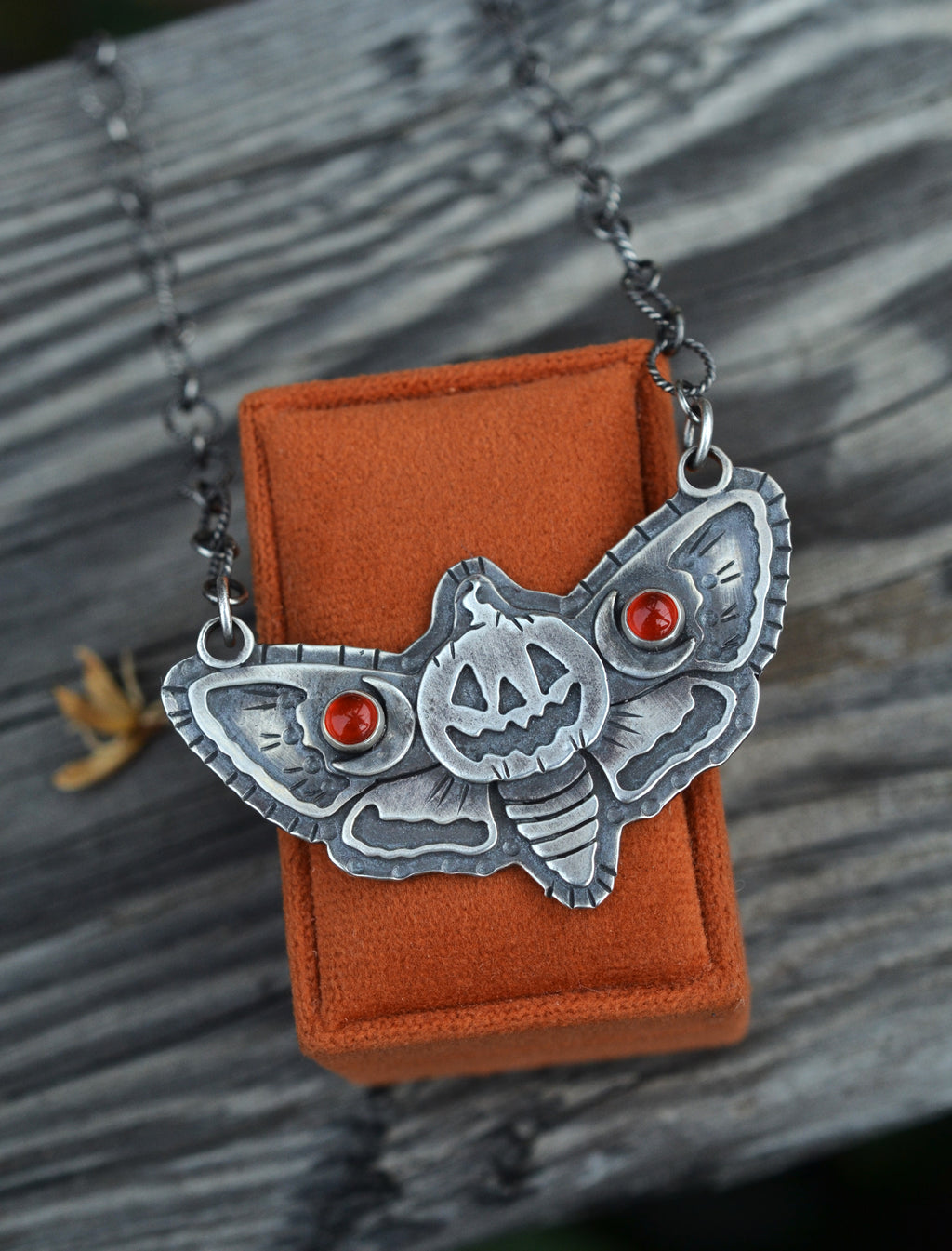 Jack-O-Lantern Moth- Carnelian - 16" Chain with 2" Extender to 18"