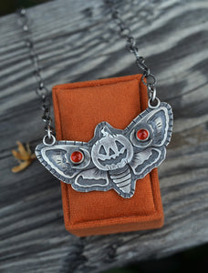 Jack-O-Lantern Moth- Carnelian - 16" Chain with 2" Extender to 18"