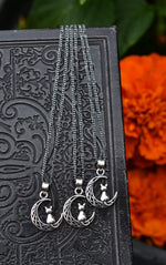 Only 2 Available! Midnight Moon Cat Charm Necklace - Sterling Silver - 18" Chain Included