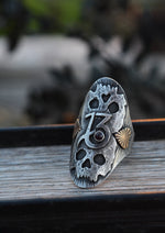 Valloween Lucky 13 Twin Skulls Hearts Ring -  Garnet - Will Fit Like a Size 9