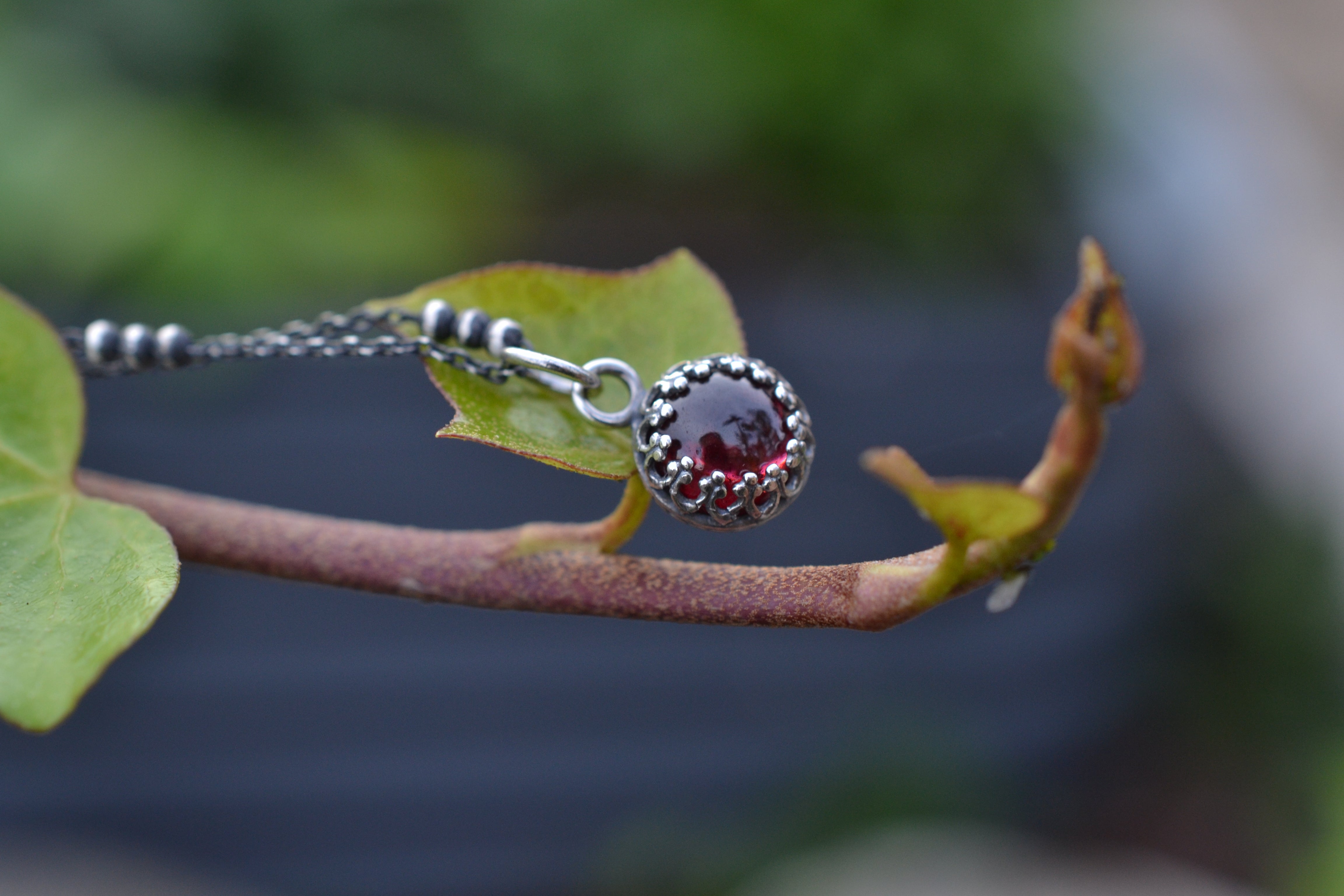 Delicate Gallery Charm Necklace - Garnet -  18" Chain Included