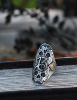 Valloween Lucky 13 Twin Skulls Hearts Ring -  Garnet - Will Fit Like a Size 9
