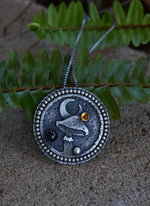 Celestial Mushroom Statement Necklace - Citrine and Black Star Diopside - 24" Chain Included