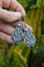 Sting Ray Sea Coral Dangle Earrings - Black Onyx