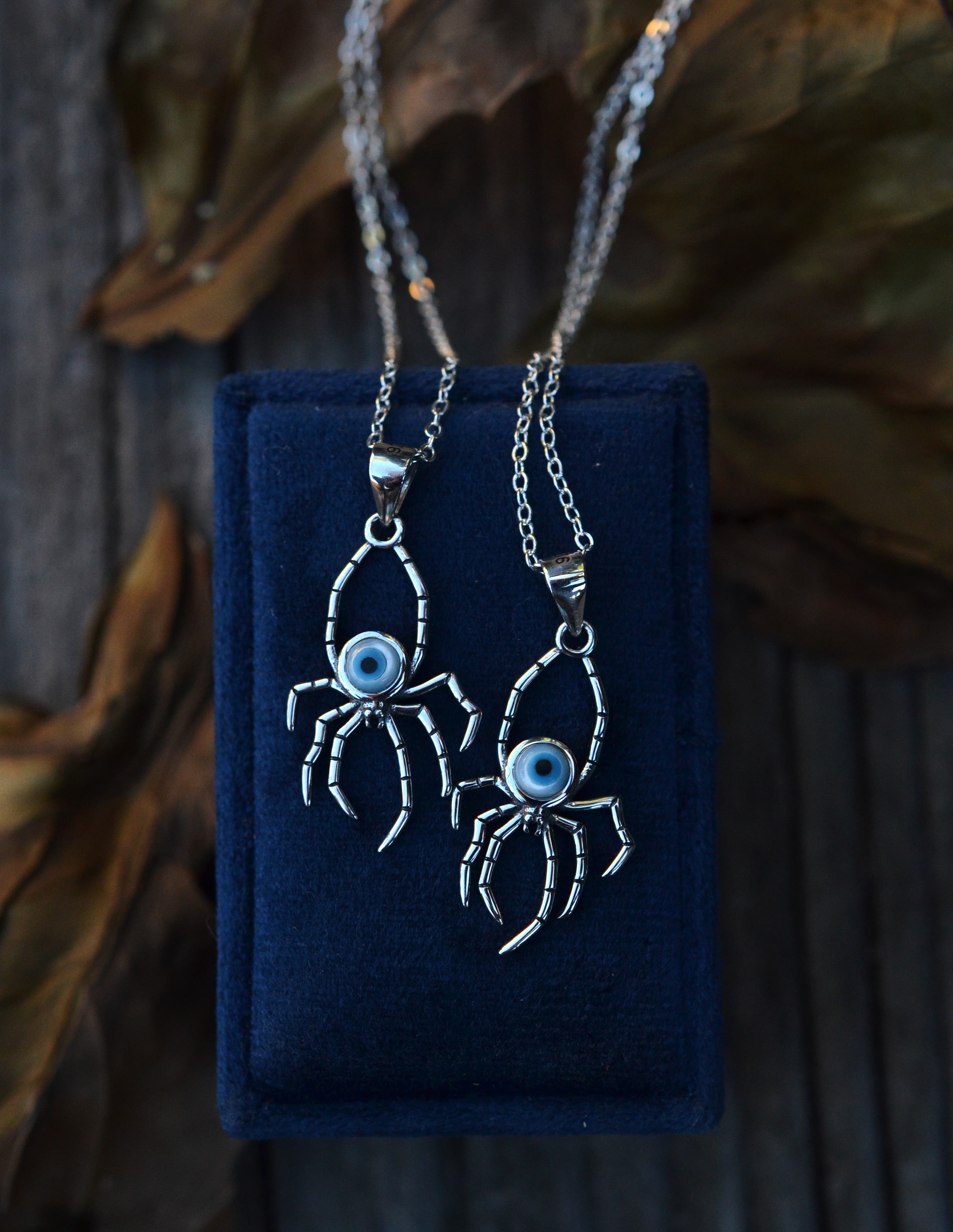 Evil Eye Spider Charm Necklace -  18” or 24" Chain Included