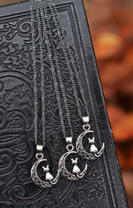 Only 2 Available! Midnight Moon Cat Charm Necklace - Sterling Silver - 18" Chain Included