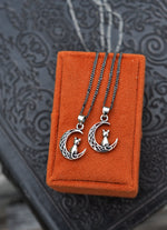 Only 2 Available! Midnight Moon Cat Charm Necklace - Sterling Silver - 18" Chain Included