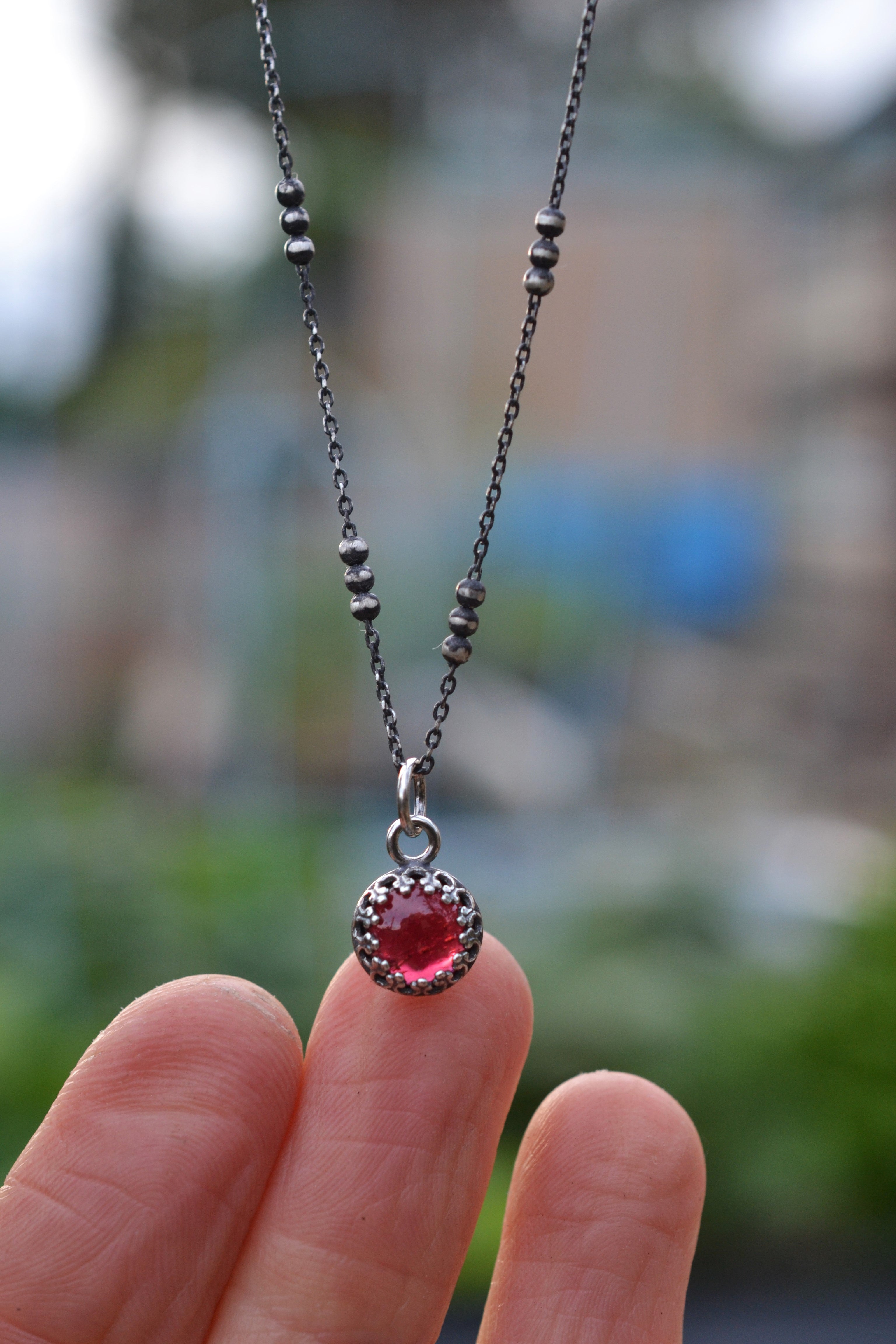 Delicate Gallery Charm Necklace - Garnet -  18" Chain Included