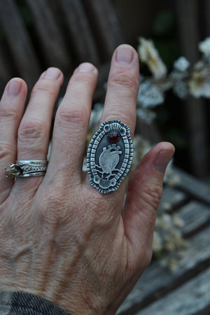 Anatomical Heart Cameo Ring - Garnet - Size 10