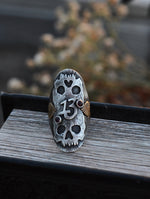 Valloween Lucky 13 Twin Skulls Hearts Ring -  Garnet - Will Fit Like a Size 7
