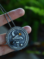 Celestial Mushroom Statement Necklace - Citrine and Black Star Diopside - 24" Chain Included