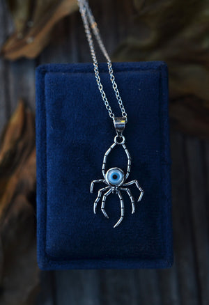 Evil Eye Spider Charm Necklace -  18” or 24" Chain Included